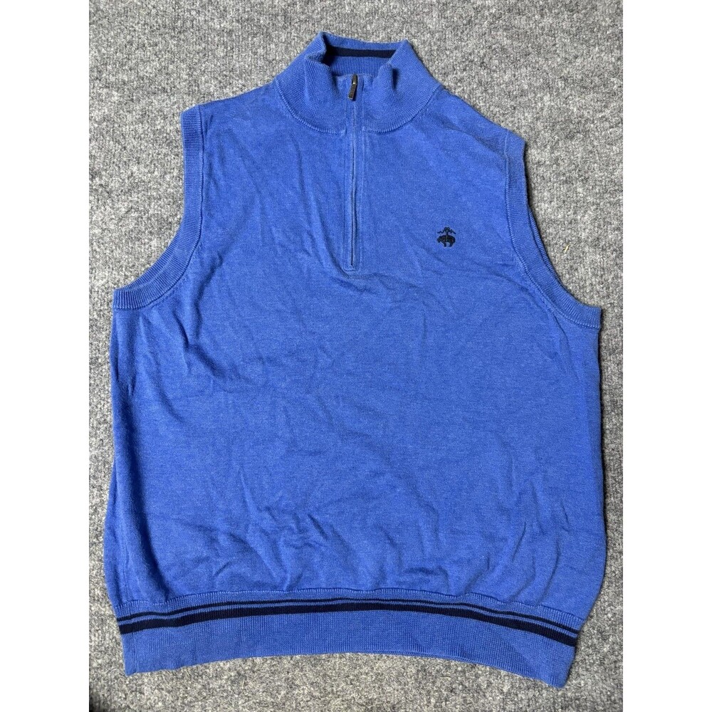 Brooks Brothers Sweater Vest Mens M Blue Supima Cotton 1/2 Zip Mock Neck Logo